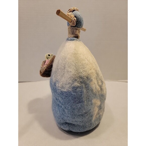 Felted Wool Bird House Nest Handmade Fiber Art Artist Wood Hanger Blue White - Picture 2 of 14